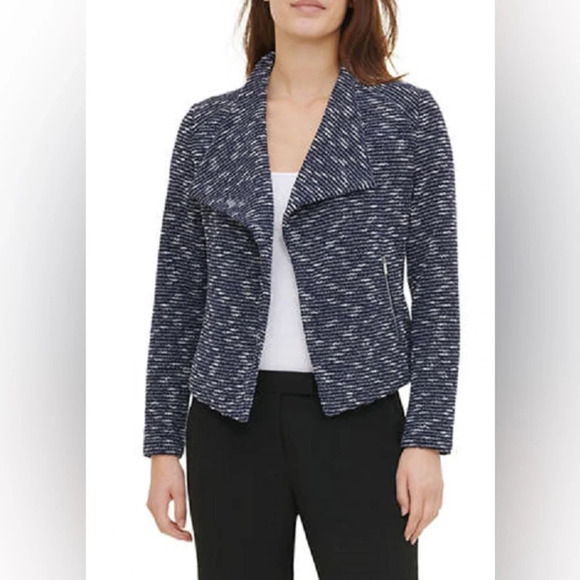 Calvin Klein Navy Tweed Moto Blazer Jacket - Small - Picture 2 of 7